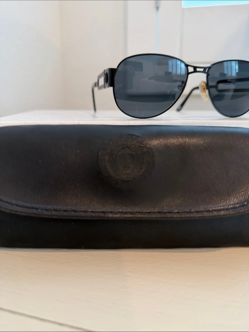 Vintage  Versace S56 Matte Black Pilot sunglasses W/ Medusa Head Logo